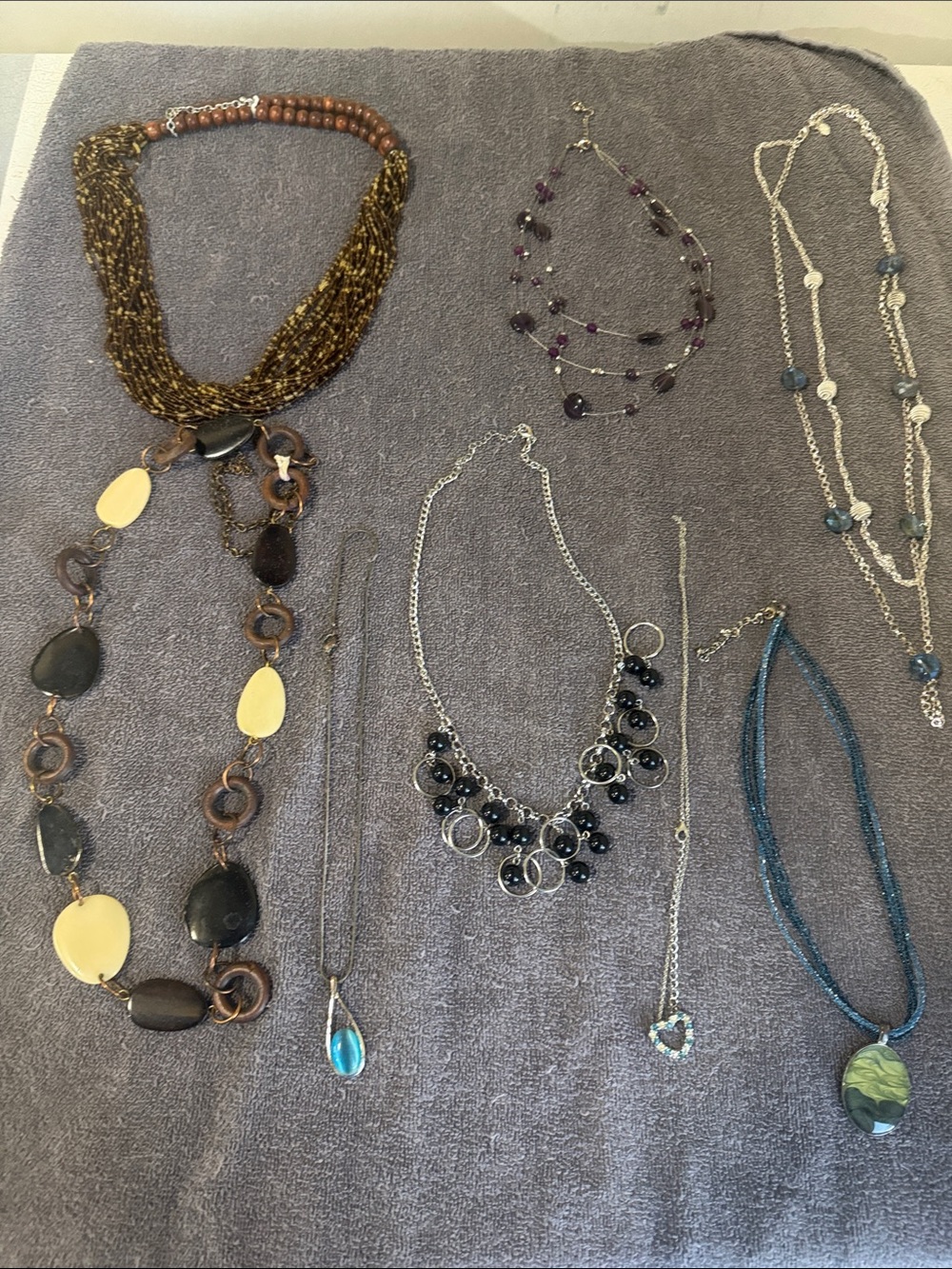 Women’s Multi-Necklace Set in Brown, Black, Purple, Blue and Gold Tones